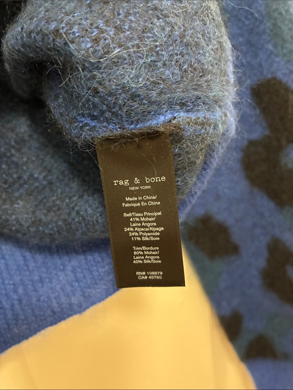 Rag & Bone Blue and Black Leopard Crewneck Sweater - Picture 5 of 5